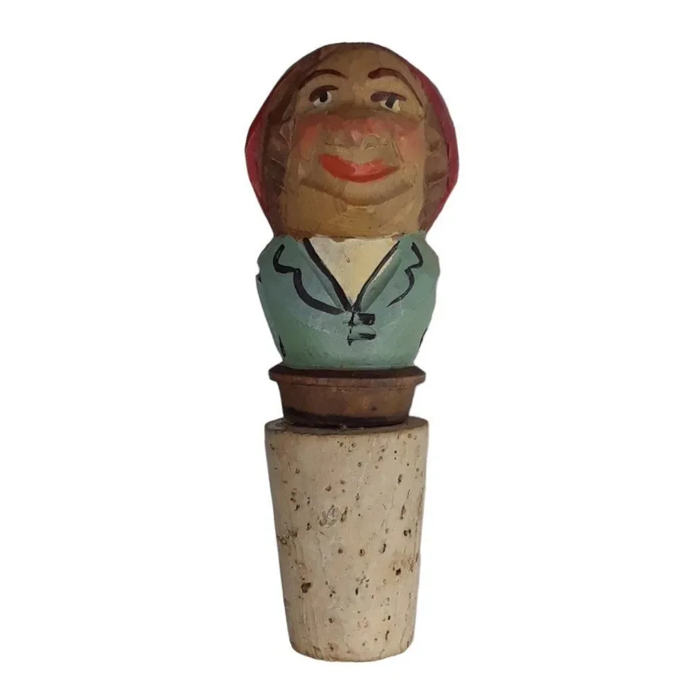Vintage Anri  Hand Carved Man Cork Jug Stopper